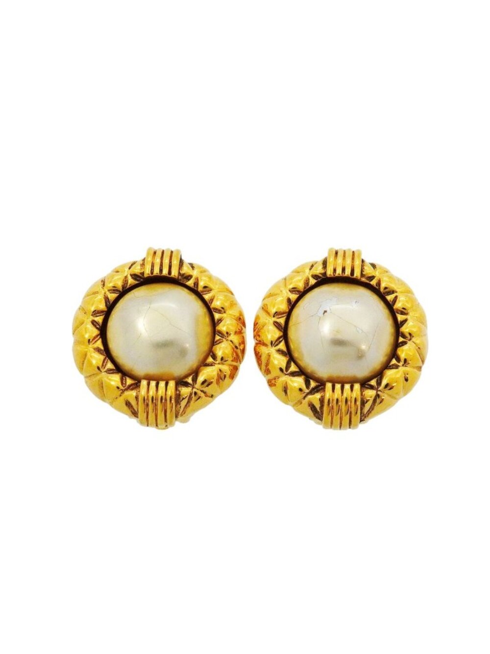 Chanel Earrings Vintage Gold Plated Faux Pearl